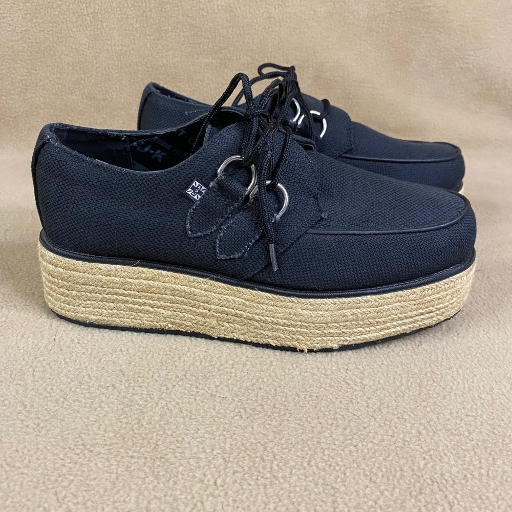 TUK Footwear Black Canvas Platform Shoe Sneaker Lace Up Women's Casual‎ US 7 EUC - Picture 3 of 8